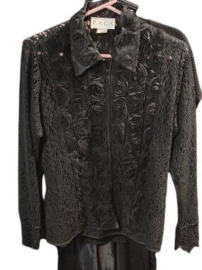 PACA Women's Black Floral Lace Zip-Front Jacket 22 PTP